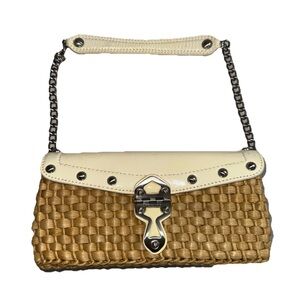 Michael Kors Parker Medium Woven Straw Shoulder Bag Purse Chain Creme Wicked #cc
